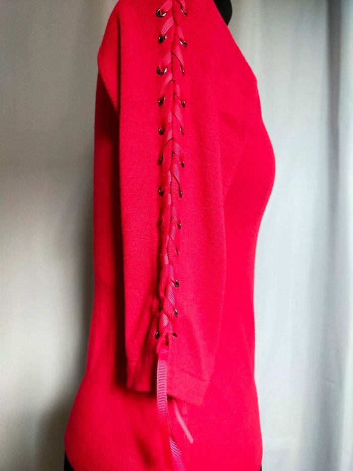 Pull rouge à lacets sur manches – Morgan – T. S - photo numéro 7