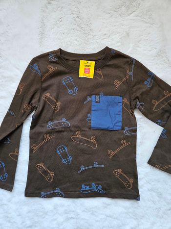 T-shirt manche longue marron motif skate board skateboard skateur