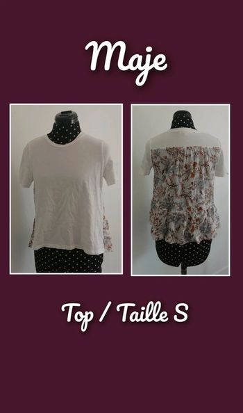 Top / tee-shirt blanc fleurs multicolores Taille S Maje