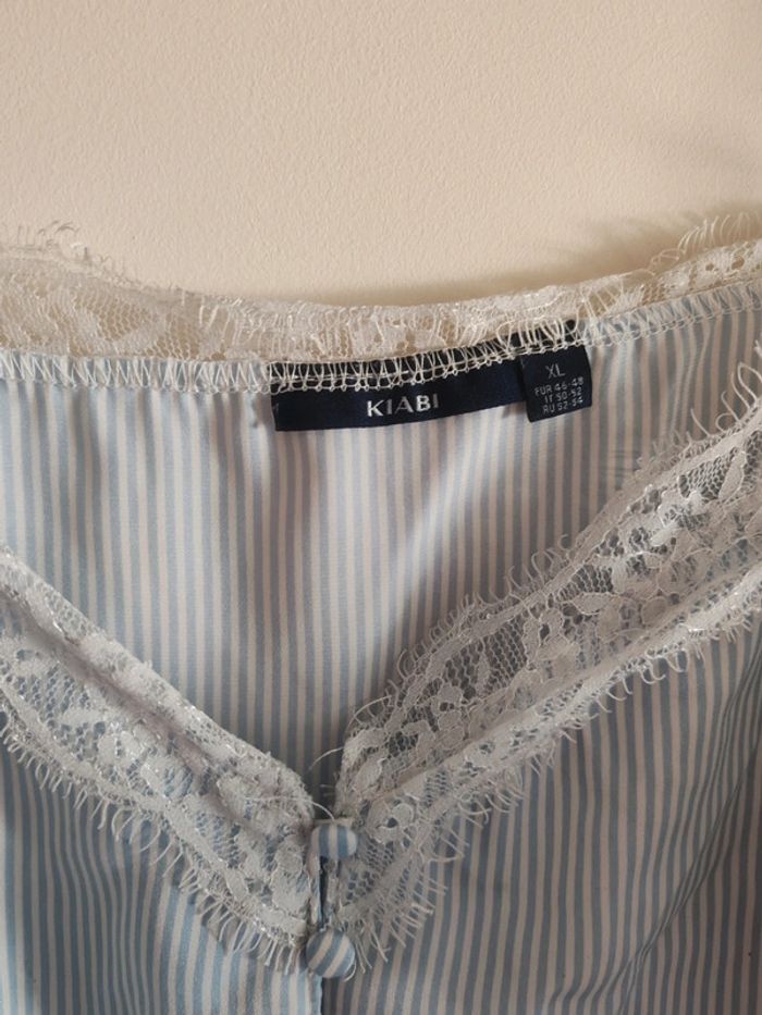 Caraco débardeur Kiabi rayé bleu ciel et blanc dentelle - T. XL - photo numéro 2