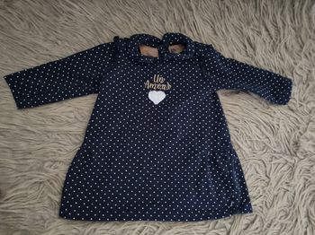 Robe manches longues marine à pois blanc 12mois