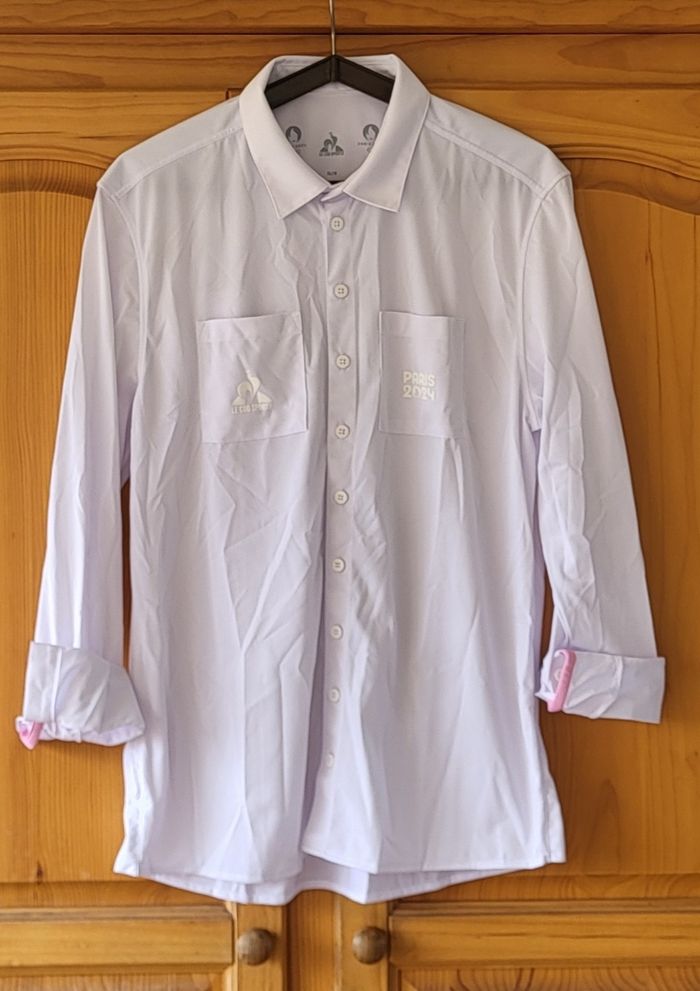 Le Coq Sportif Chemise ML TM/TFr38 - Blanche&Revers Rose- Officielle JO Paris 2024 - photo numéro 4