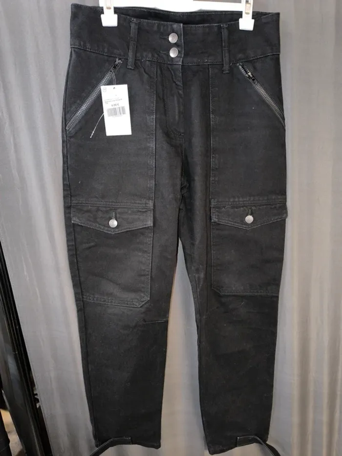 339642 pantalon jeans noir cargo femme M STR