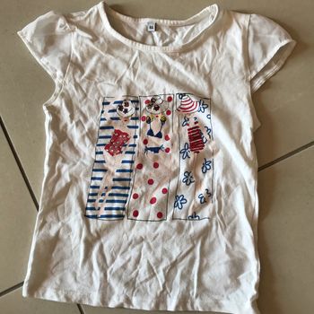 T-shirt blanc motifs transat avec paillettes 8 ans