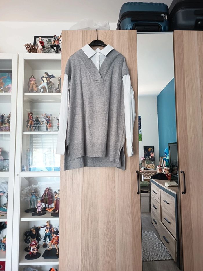 Chemise pull gris et blanc neuf TEX- Taille XL 42