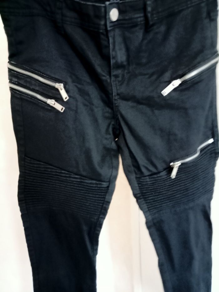 Pantalon jeans noir avec poches zippées - photo numéro 6