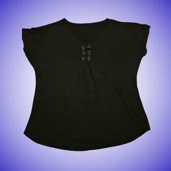 Tee-shirt Noir Fluide Décolleté V Manches Courtes Nœuds Décoratifs Sans Marque Bon État