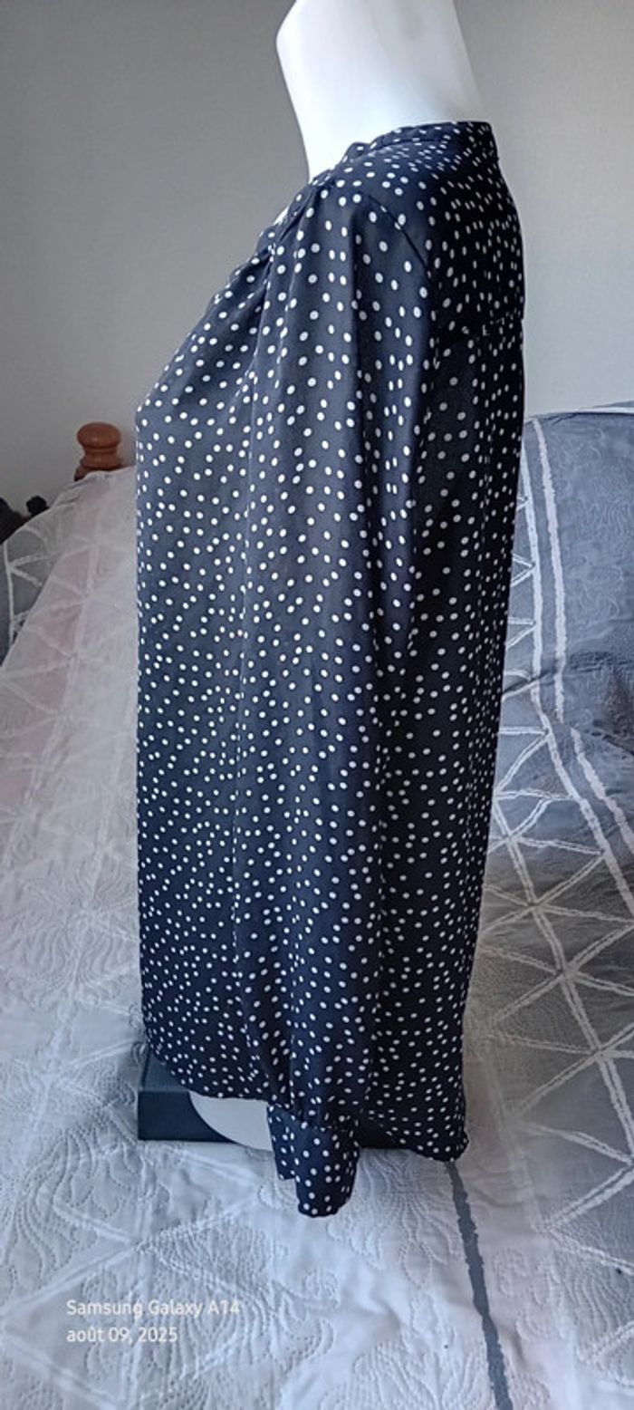 Blouse longue fluide col V manches longues à pois noir et blanc femme XL - photo numéro 8