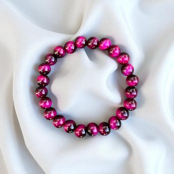 Bracelet en pierre naturelle 8mm – Œil de tigre fuchsia – Neuf jamais porté