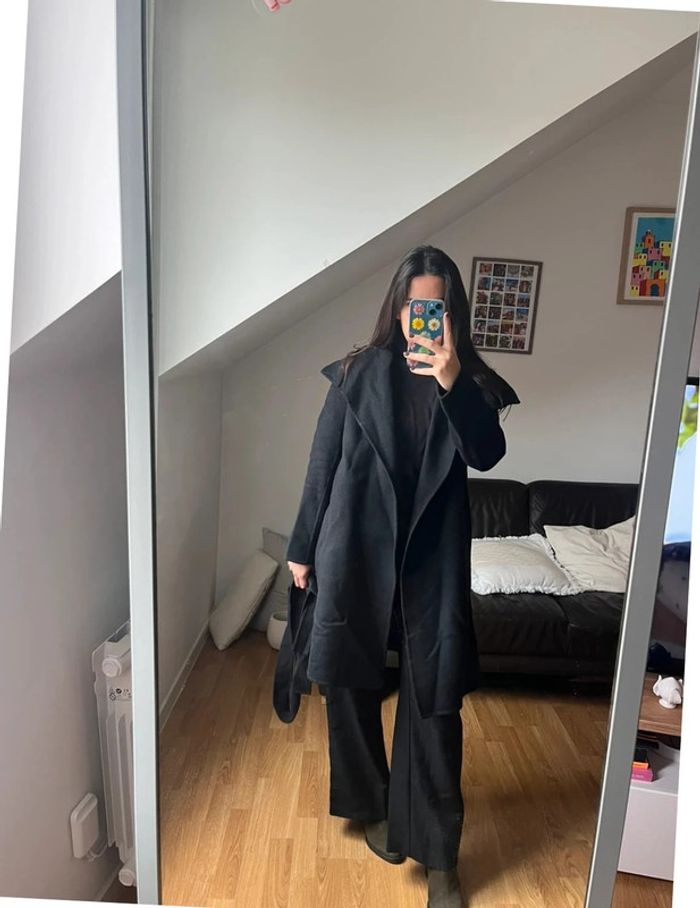Manteau mi long noir élégant M - photo numéro 2