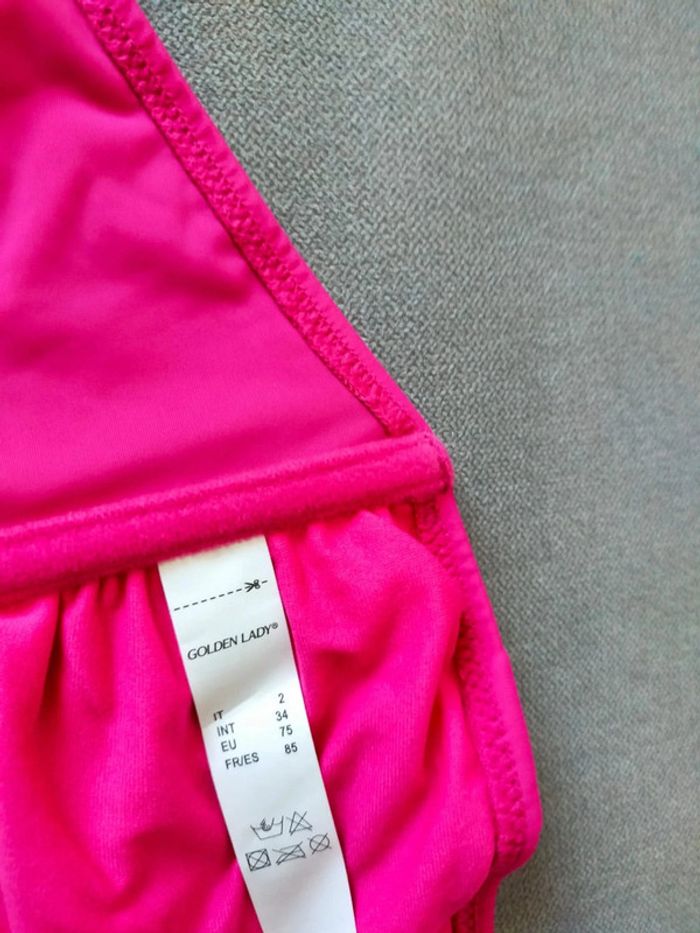Bikini 2 pièces rose fuchsia à sequins – Haut 85 / Bas 38 – Neuf avec étiquette – Golden Lady - photo numéro 6
