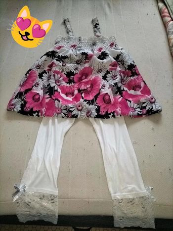 Ensemble tunique fleurs legging blanc 12 ans