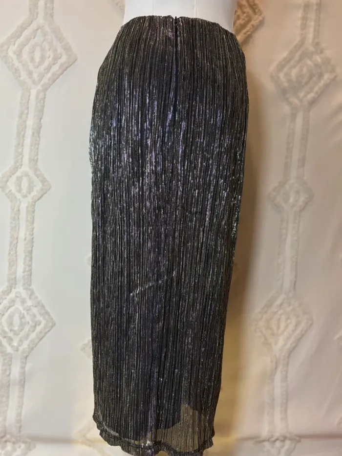 Jupe midi noire plissée brillante glitter Promod – effet drapé chic, taille 36 neuve - photo numéro 4