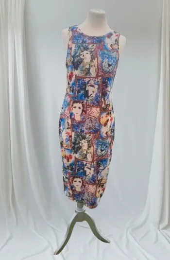 Magnifique Robe coloré portrait femme d'été multicolore rare vintage London Pussycat  t XS s 34 36