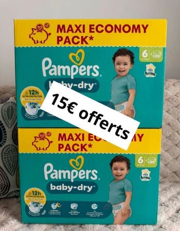 160 couches Pampers taille 6 Baby dry lot de 2 cartons 