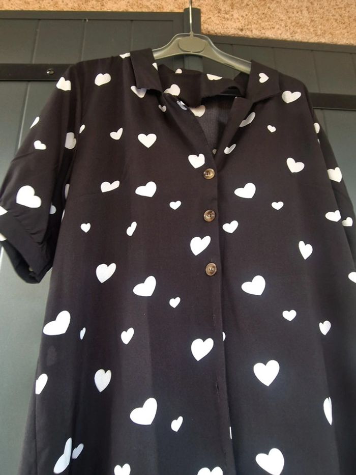 Robe chemise noir a motif cœur - photo numéro 2