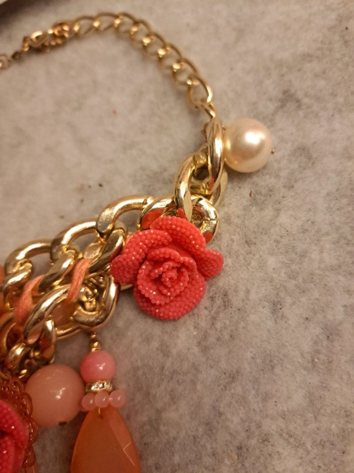 Magnifique collier fleur bohème champêtre orange corail et doré - photo numéro 9