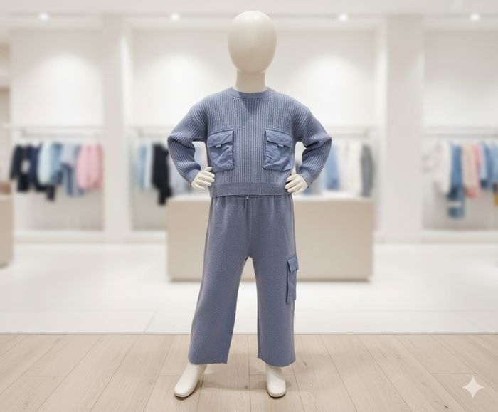 Ensemble Zara Tricot Côtelé Bleu Grisé - Confort & Style pour les 3-4 Ans (98-104 cm)