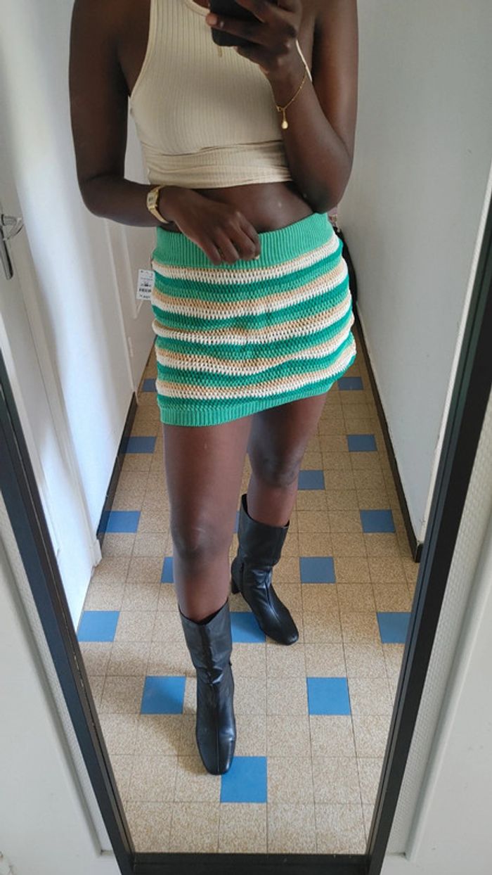 Mini jupe en maille blanche et verte - photo numéro 8