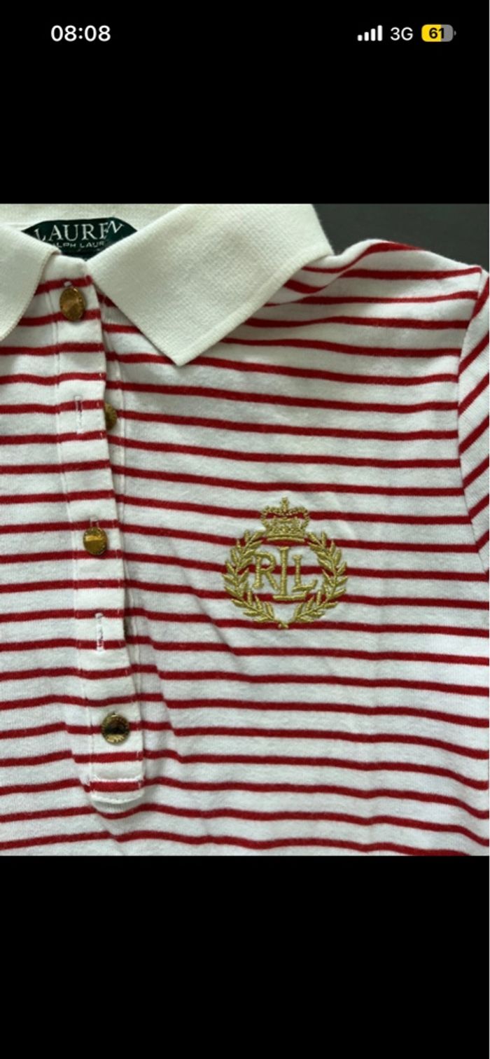 Polo Ralph Lauren XXS 16ans Femme Fille Marinière Rouge Blanc - photo numéro 2