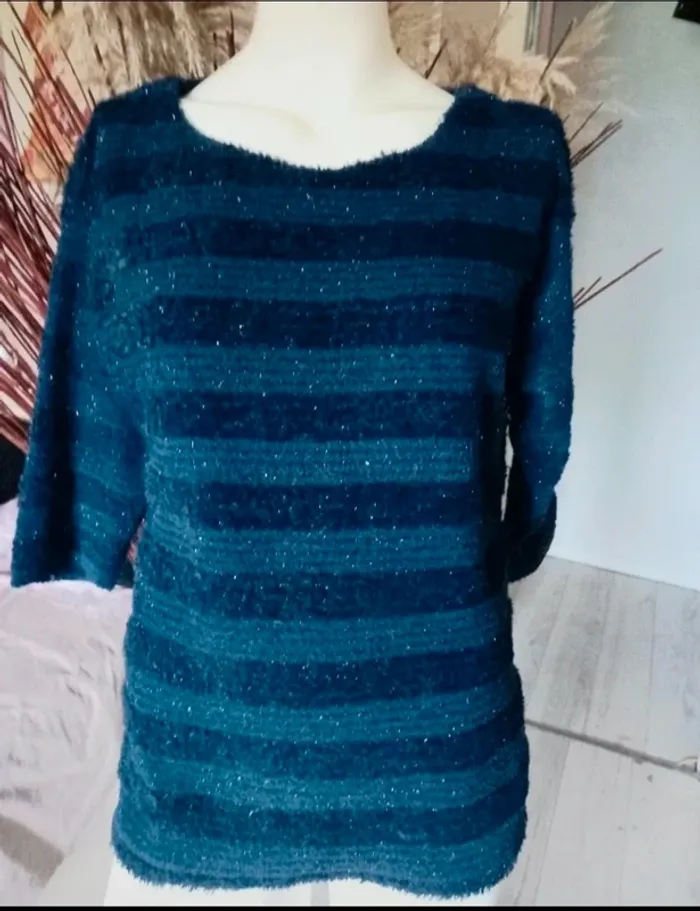 Pull rayé manches 3/4 taille 38 - photo numéro 2