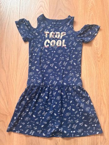 Robe épaules nues bleu à sequins « trop cool » Gémo 10 ans