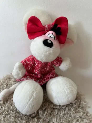 Peluche Diddlina originale – robe rouge à cœurs – vintage collector Diddl