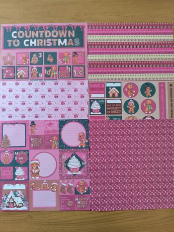Lot de 6 feuilles de scrapbooking rose Noël gourmand #2