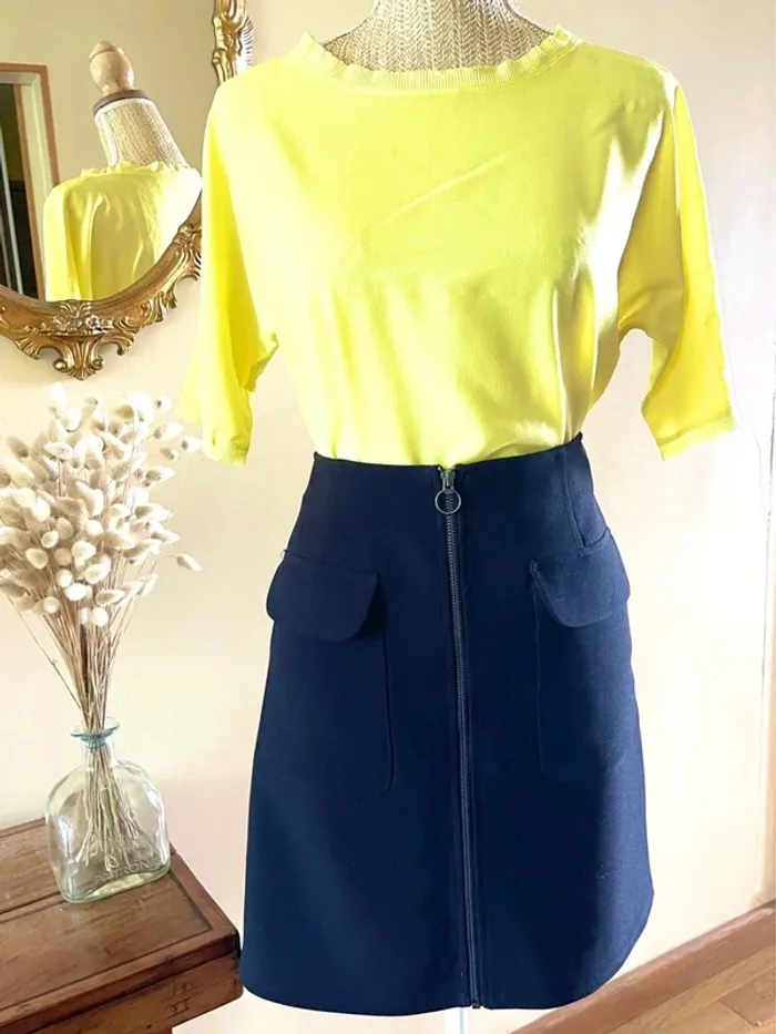 Sublime blouse chemise manche 3/4 à col rond jaune - photo numéro 8