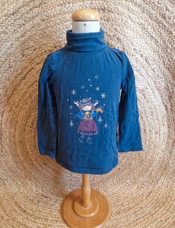 Haut a manche longue et col rouler bleu fille sergent major 4 ans