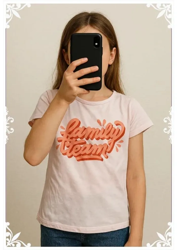 T-shirt rose fille 10 ans Vertbaudet - "Family team"
