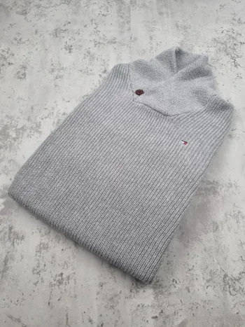 Pull col châle Tommy Hilfiger gris – Taille M Homme (mesures en photos)