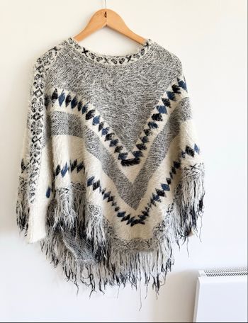 Poncho blanc noir & gris It Hippie taille unique 