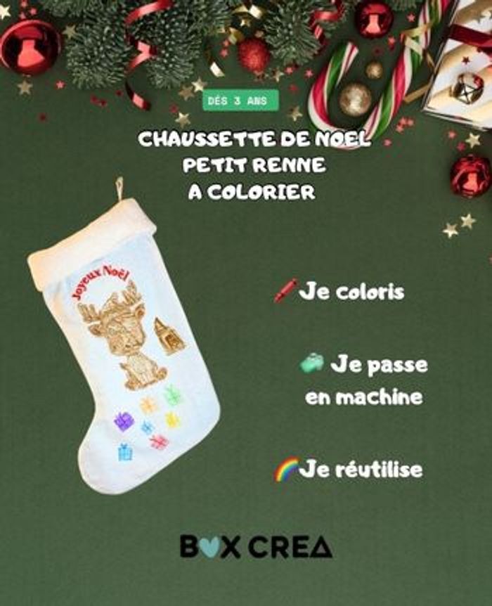 Chaussette de Noël à colorier – Petit Renne - photo numéro 2