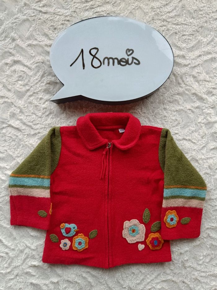 Gilet manches longues Fille 18 mois Fleurs oiseau