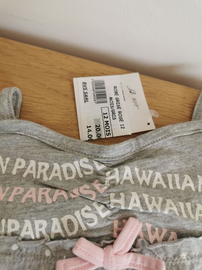 Robe bébé fille 12mois grise et rose dirkje neuve avec étiquette - photo numéro 3