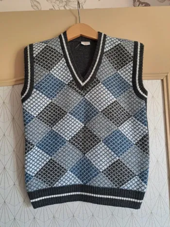 Pull sans manche bleu gris garçon deMetz 5 ans taille plus 6-ans tbe