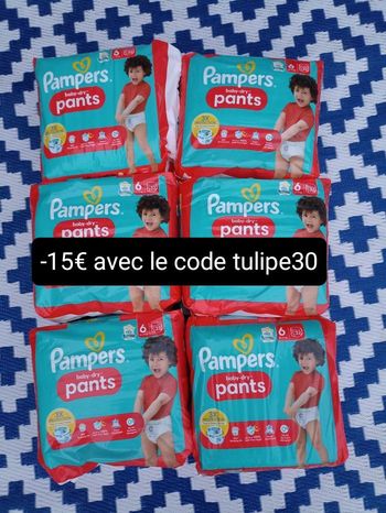 Lot de six paquets couches Pampers pants culottes T6 taille 6