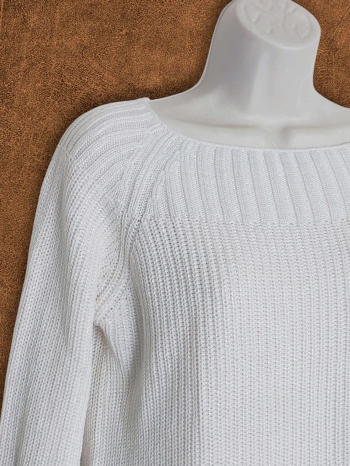 Pull blanc col bateau côtelé vintage / 123 - 38/M à 40/L - photo numéro 5