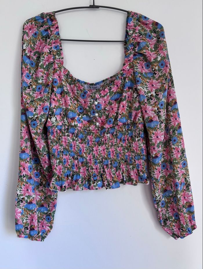 🌸 Tee shirt / Blouse à manches longues - Lilie rose Taille S/M - photo numéro 3