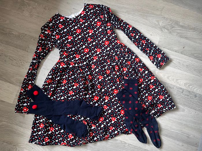Ensemble Robe jacadi velours hiver fleurs 12 ans chaussettes hautes 35-38 - photo numéro 5