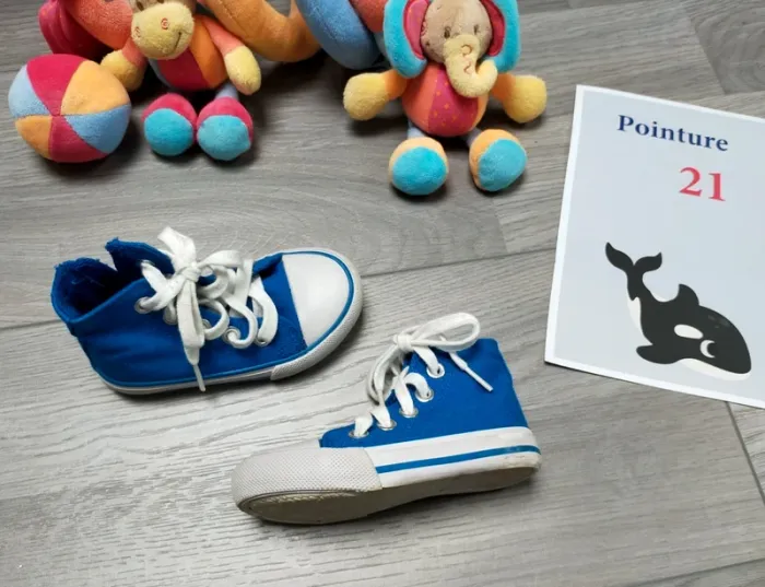 Baskets montantes toile lacets et fermeture éclair bleu 21 La Redoute