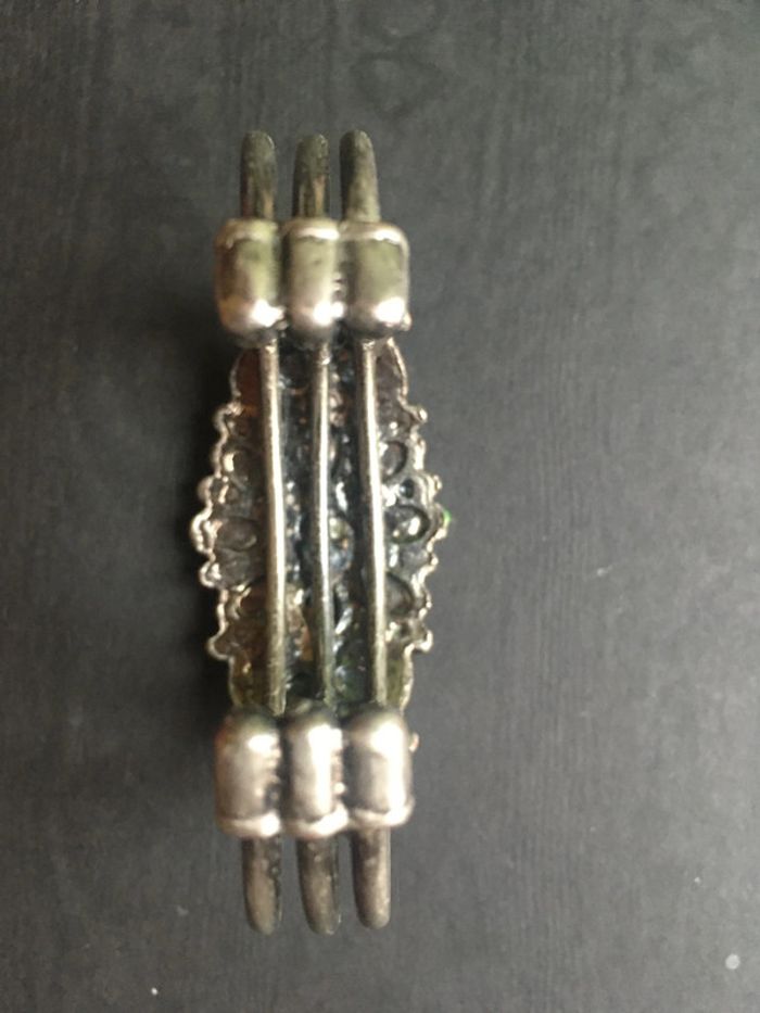 Bracelet manchette style ethnique métal argenté émaillé vert - photo numéro 2