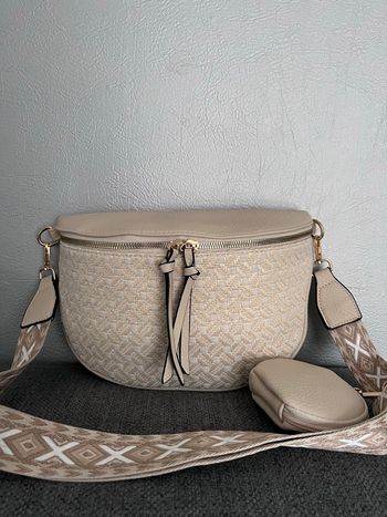 Sac femme banane bicolore beige