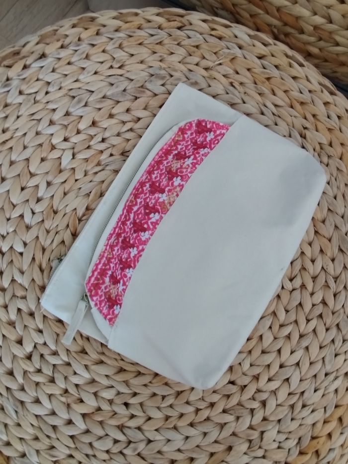 Pochette trousse écru rose - photo numéro 3