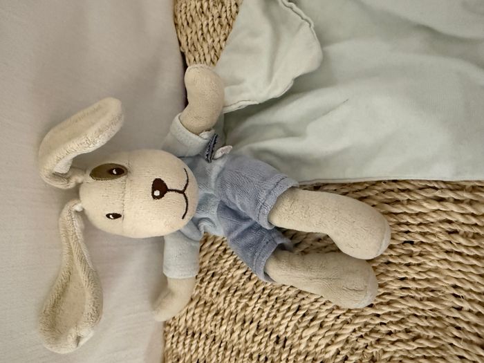 Chien SUCRE D'ORGE doudou Cajou beige cocard et bleu mouchoir blanc - photo numéro 2