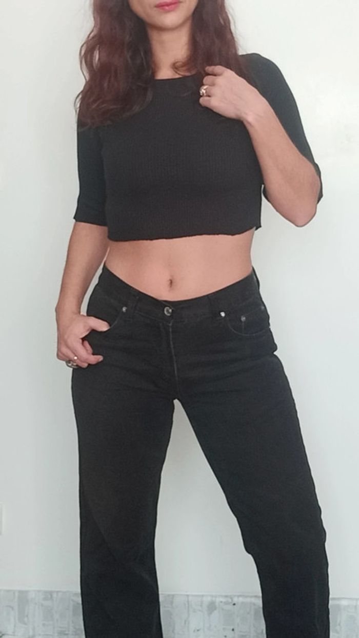 Pantalon jean noir droit long taille 40 - photo numéro 3