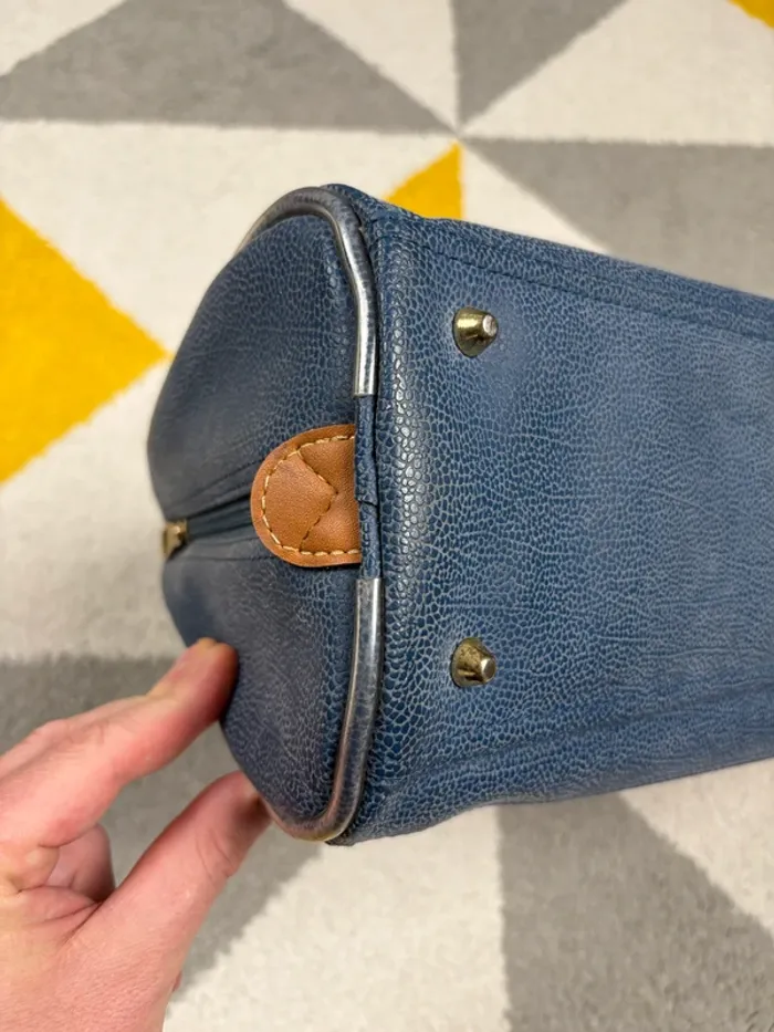 Sac à mains vintage Jump | Bleu marine et marron | Taille 35 X 24 cm - photo numéro 5