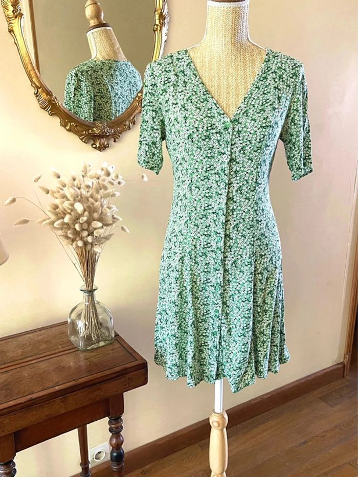 Robe Fleurie Verte - Monki - Taille XS - photo numéro 3
