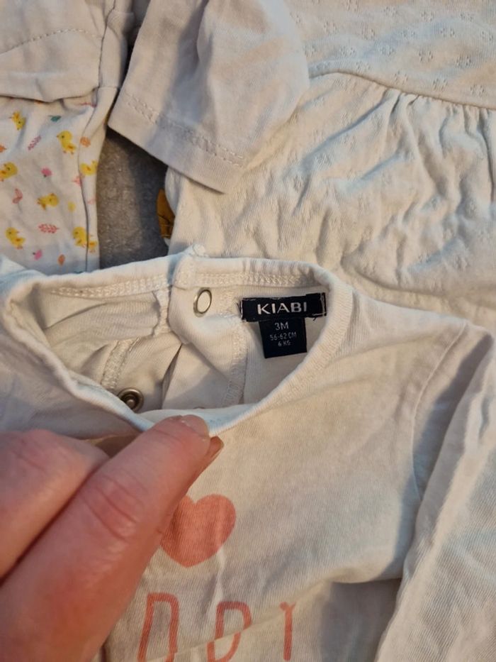 Lot 3 grenouillères bébé fille coton blanc à motifs T3mois TBE absorba orchestra kiabi - photo numéro 3